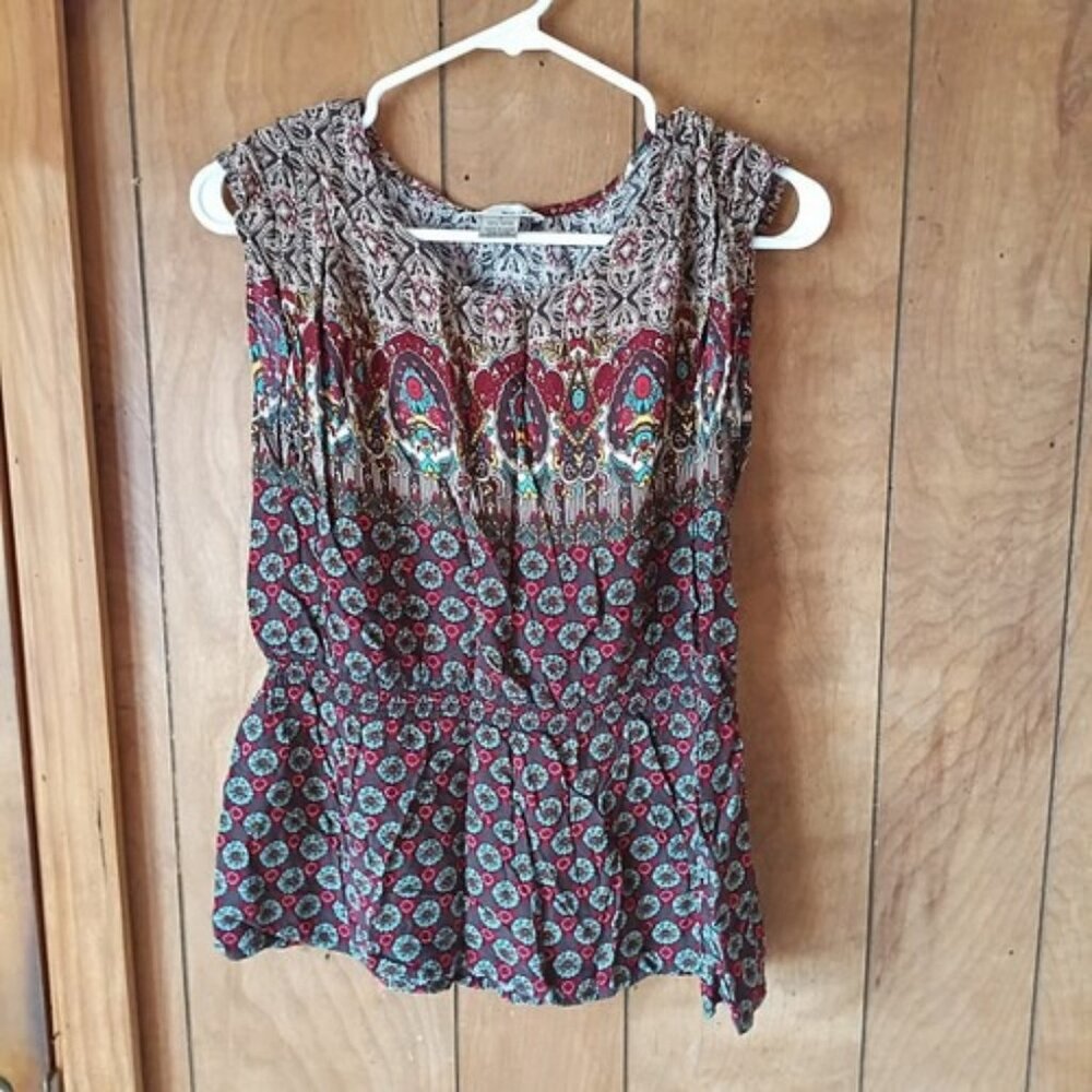 WD.NY Sleeveless Boho Print Peplum Top Size Large
